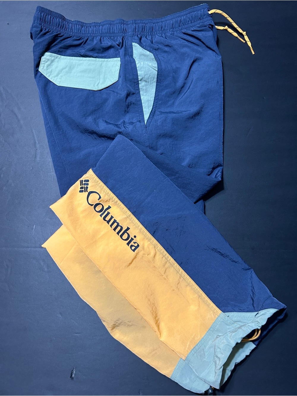 Columbia Navy Blue Joggers with Yellow Panels